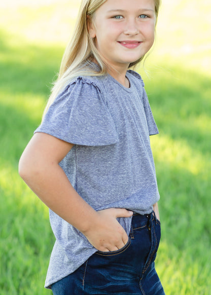 Dusty Navy Ruffle Sleeve Tunic - FINAL SALE Tops