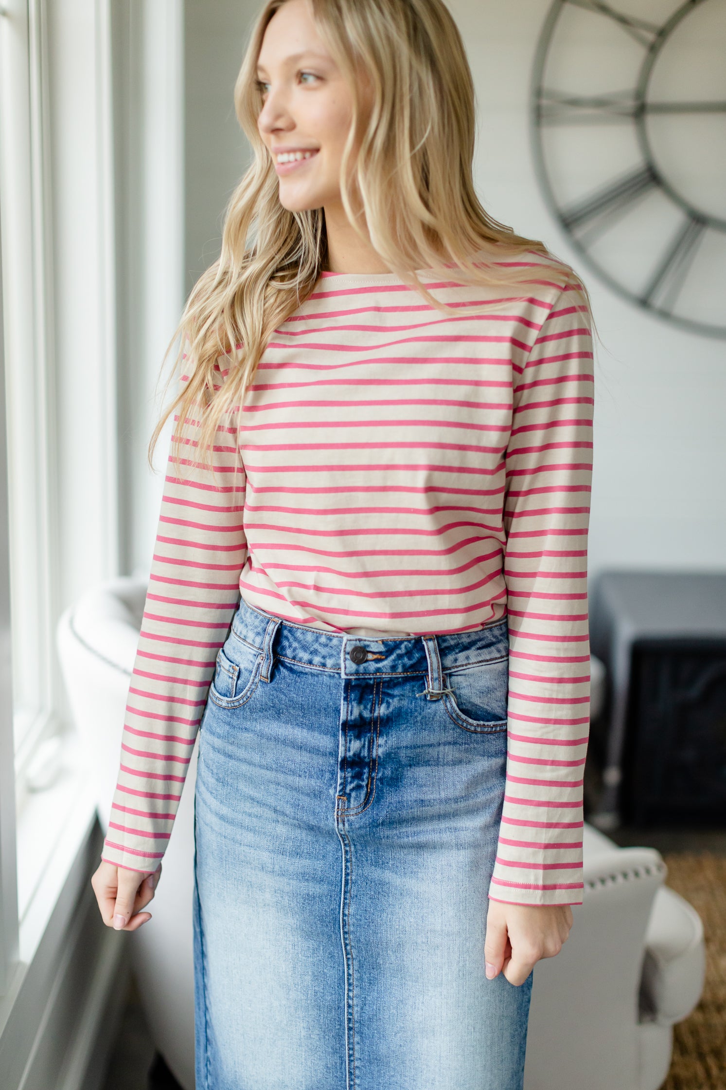 Dusty Pink Striped Top - FINAL SALE Tops