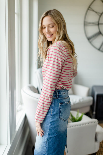 Dusty Pink Striped Top - FINAL SALE Tops