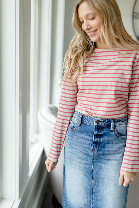 Dusty Pink Striped Top - FINAL SALE Tops