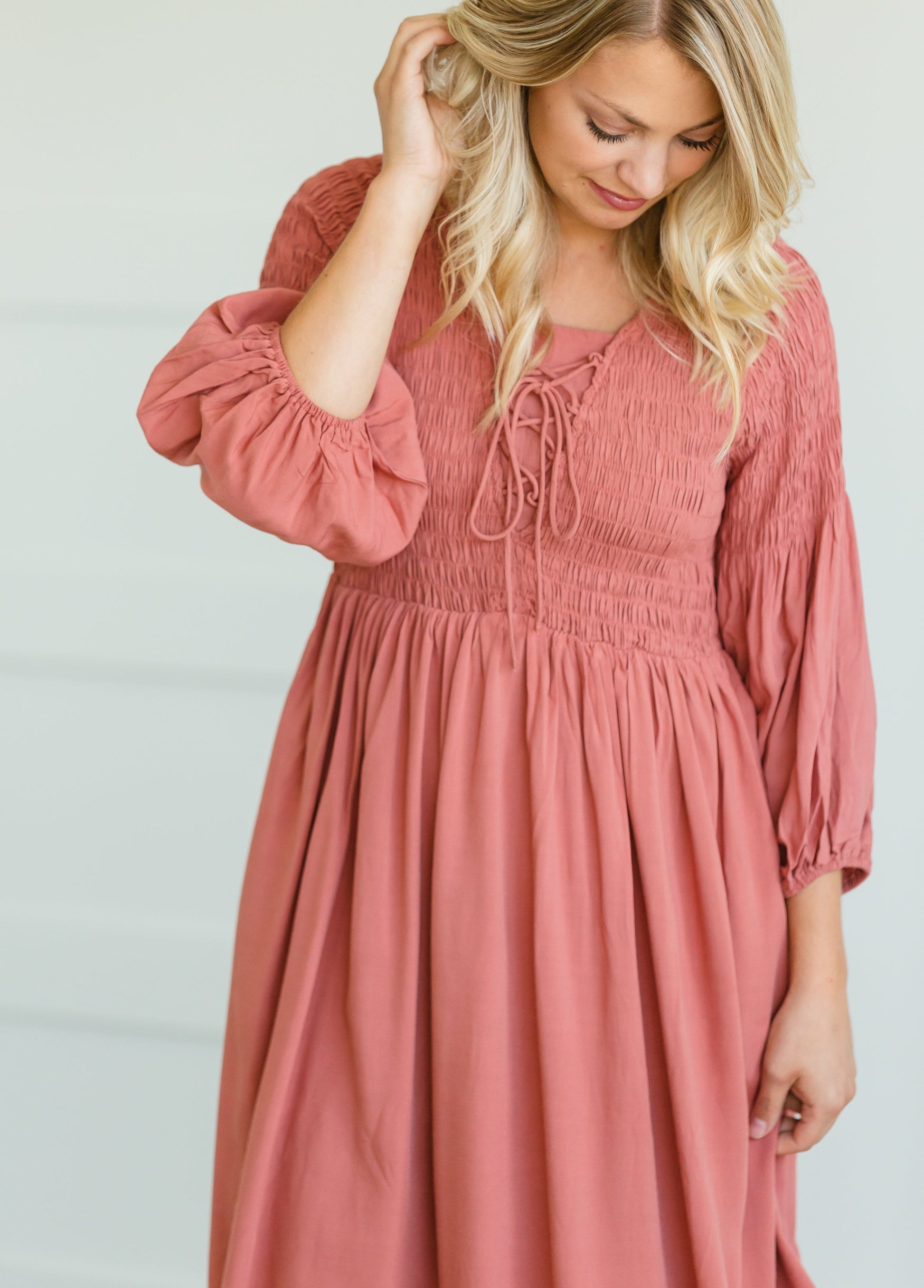 Dusty Rust Smocked Top Midi Dress - FINAL SALE Dresses