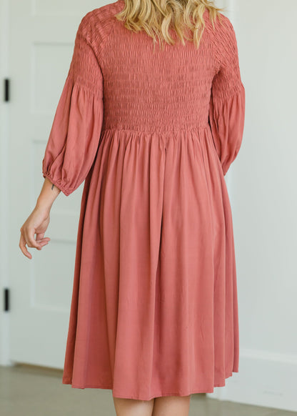 Dusty Rust Smocked Top Midi Dress - FINAL SALE Dresses