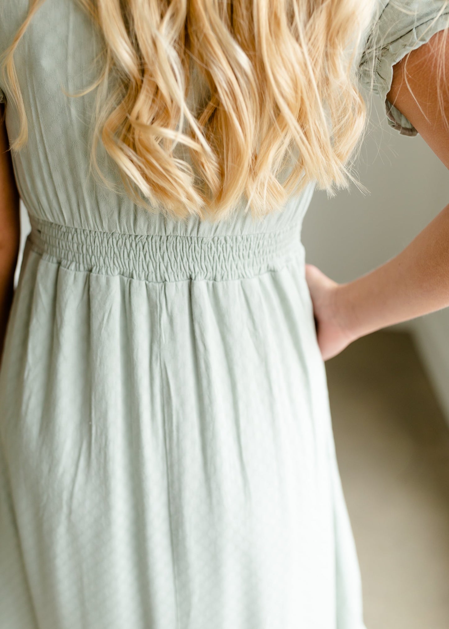 Dusty Sage V-Neck Ruffled Hem Midi Dress Dresses