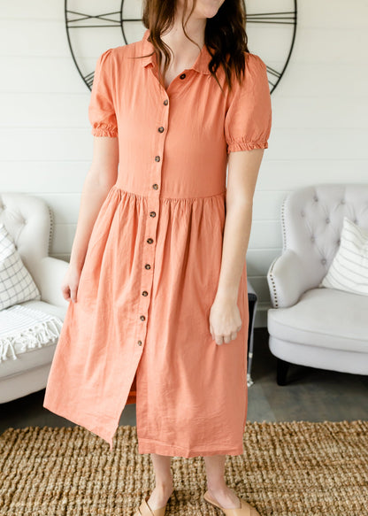 Dusty Salmon Button Front Dress - FINAL SALE Dresses