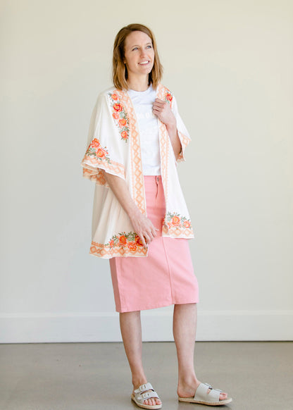 Embroidered Floral Open Front Kimono - FINAL SALE Layering Essentials