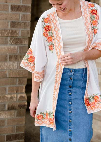 Embroidered Floral Open Front Kimono - FINAL SALE Layering Essentials