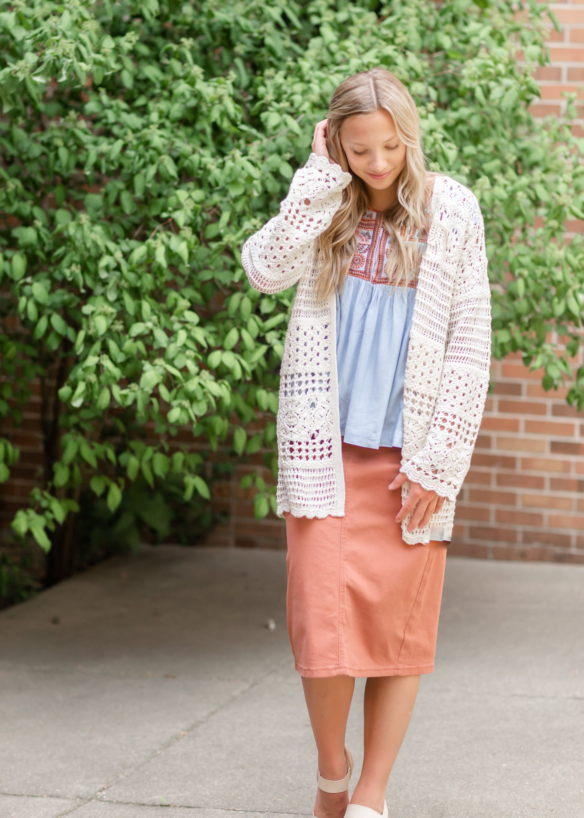 Embroidered Flutter Sleeve Blouse Tops