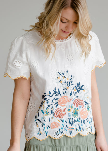 Embroidered Scalloped Hem Top - FINAL SALE Tops