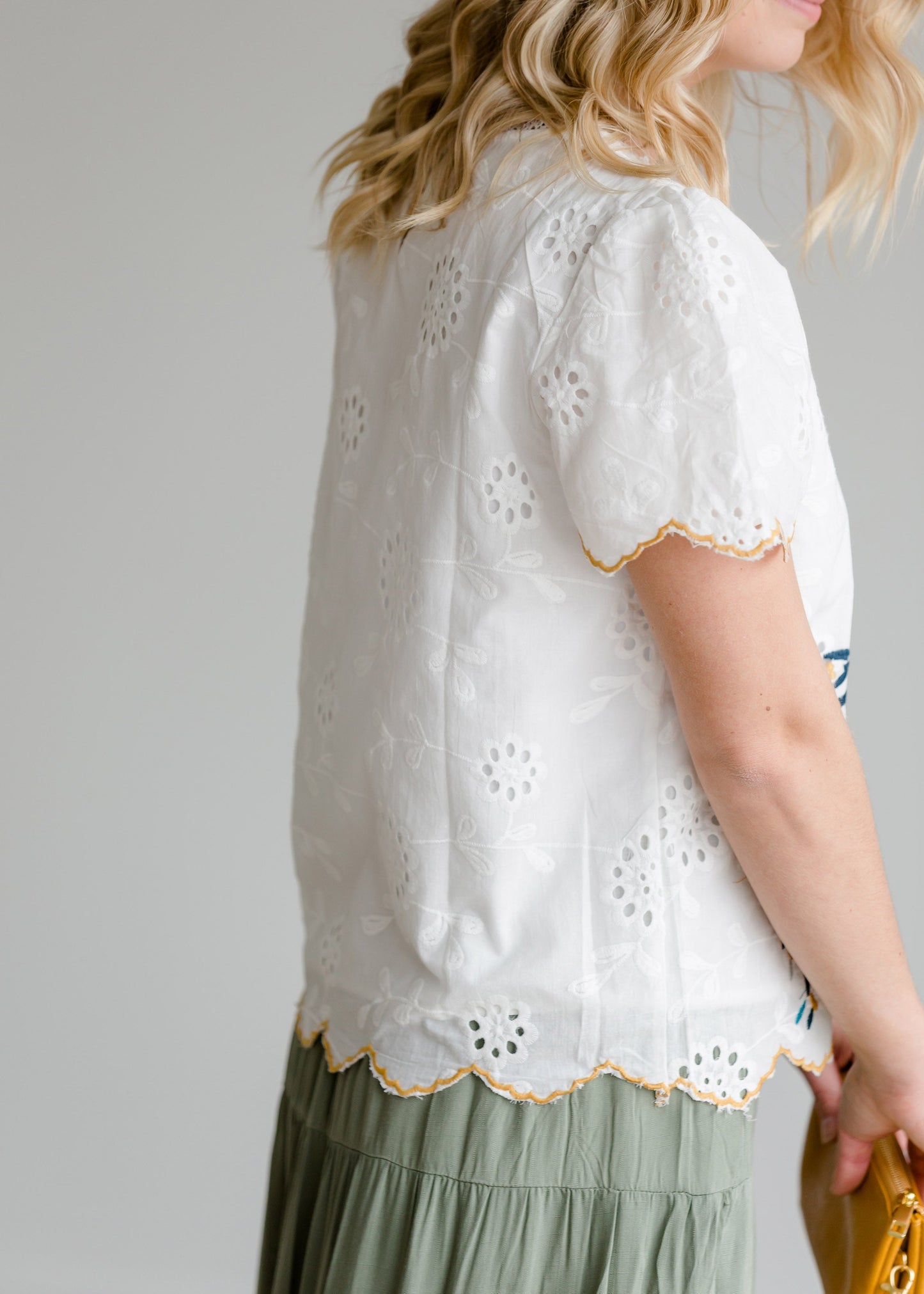 Embroidered Scalloped Hem Top - FINAL SALE Tops