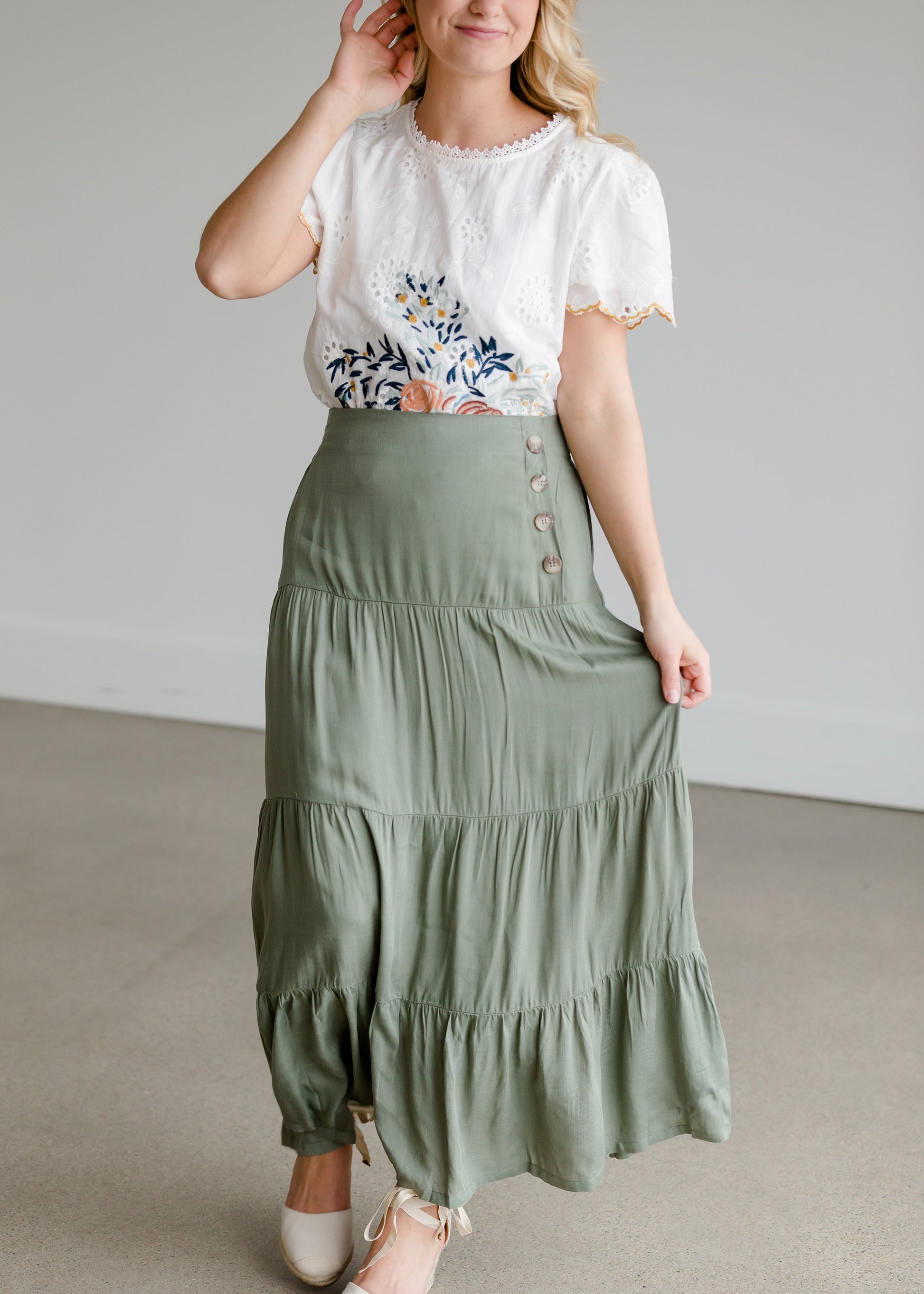 Embroidered Scalloped Hem Top - FINAL SALE Tops