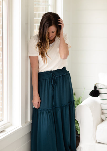 Emerald Tiered Ruffle Maxi Skirt Skirts