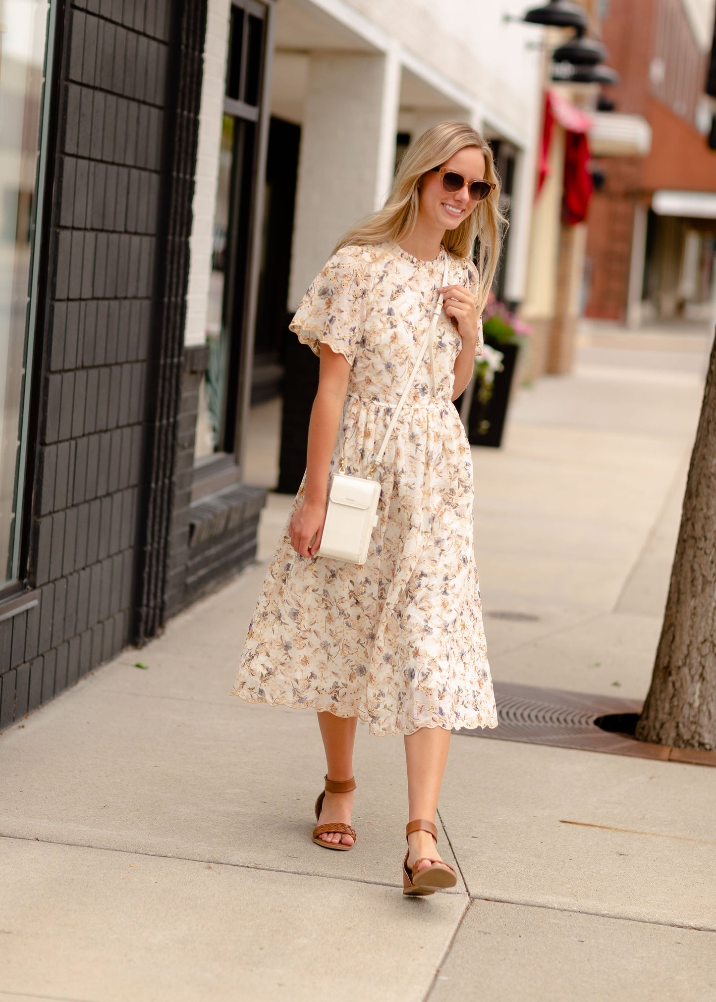 Eyelet Floral Print Midi Dress Dresses