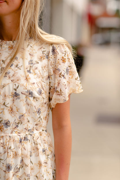 Eyelet Floral Print Midi Dress Dresses