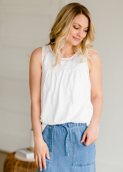 Eyelet Sleeveless Top - FINAL SALE Tops