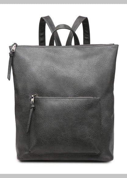 Faux Leather Front Pocket Backpack Accessories Jen + Co Gray