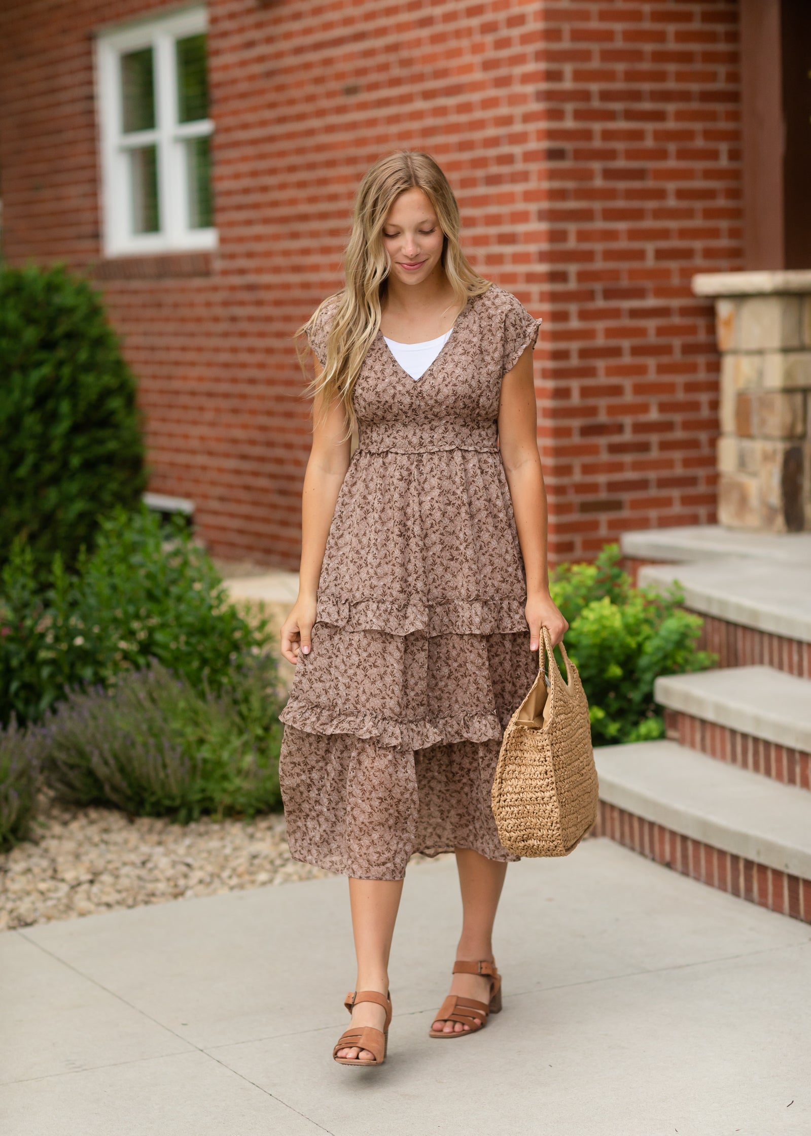 Fawn Brown Ruffled Tiered Midi Dress - FINAL SALE Dresses