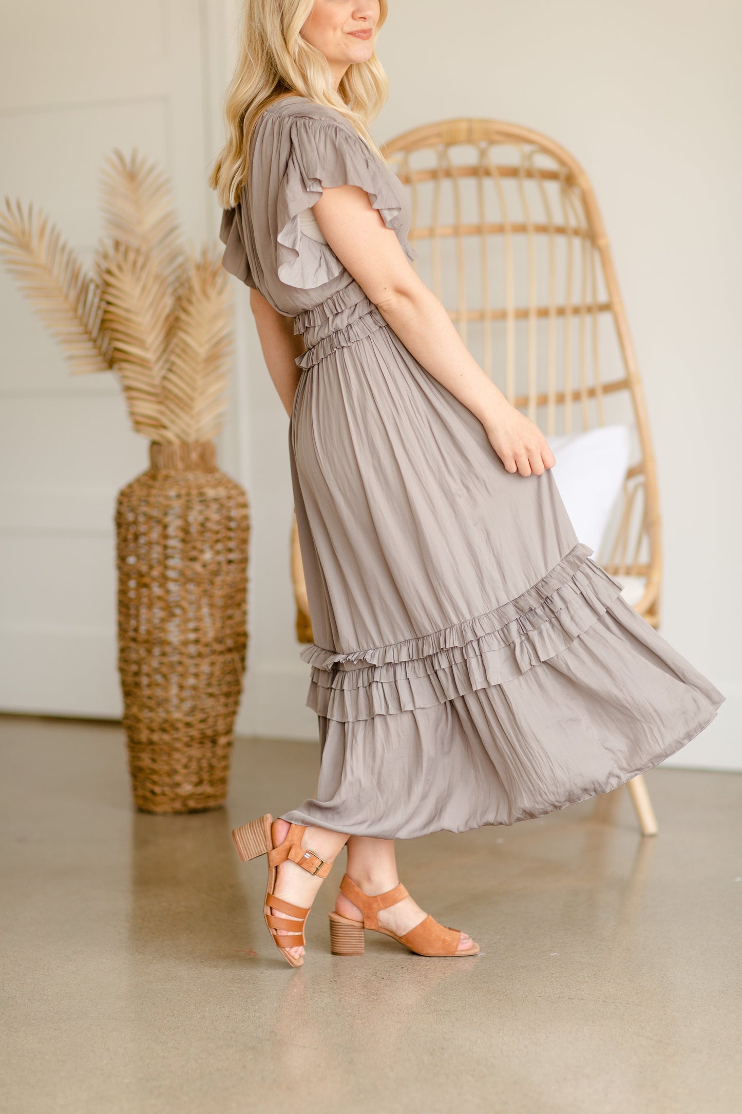 Fawn Ruffled Satin Midi Dress - FINAL SALE Dresses