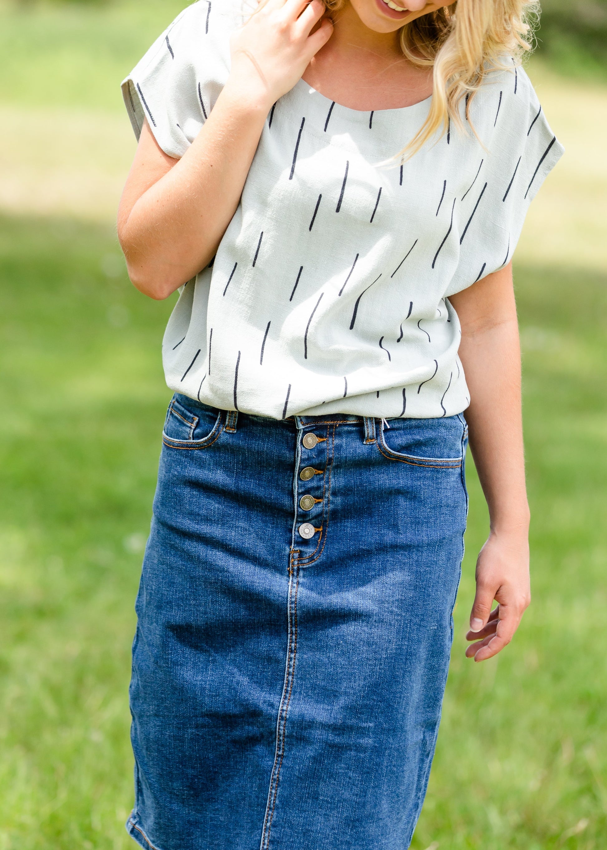 Five Button Medium Wash Jean Skirt Skirts