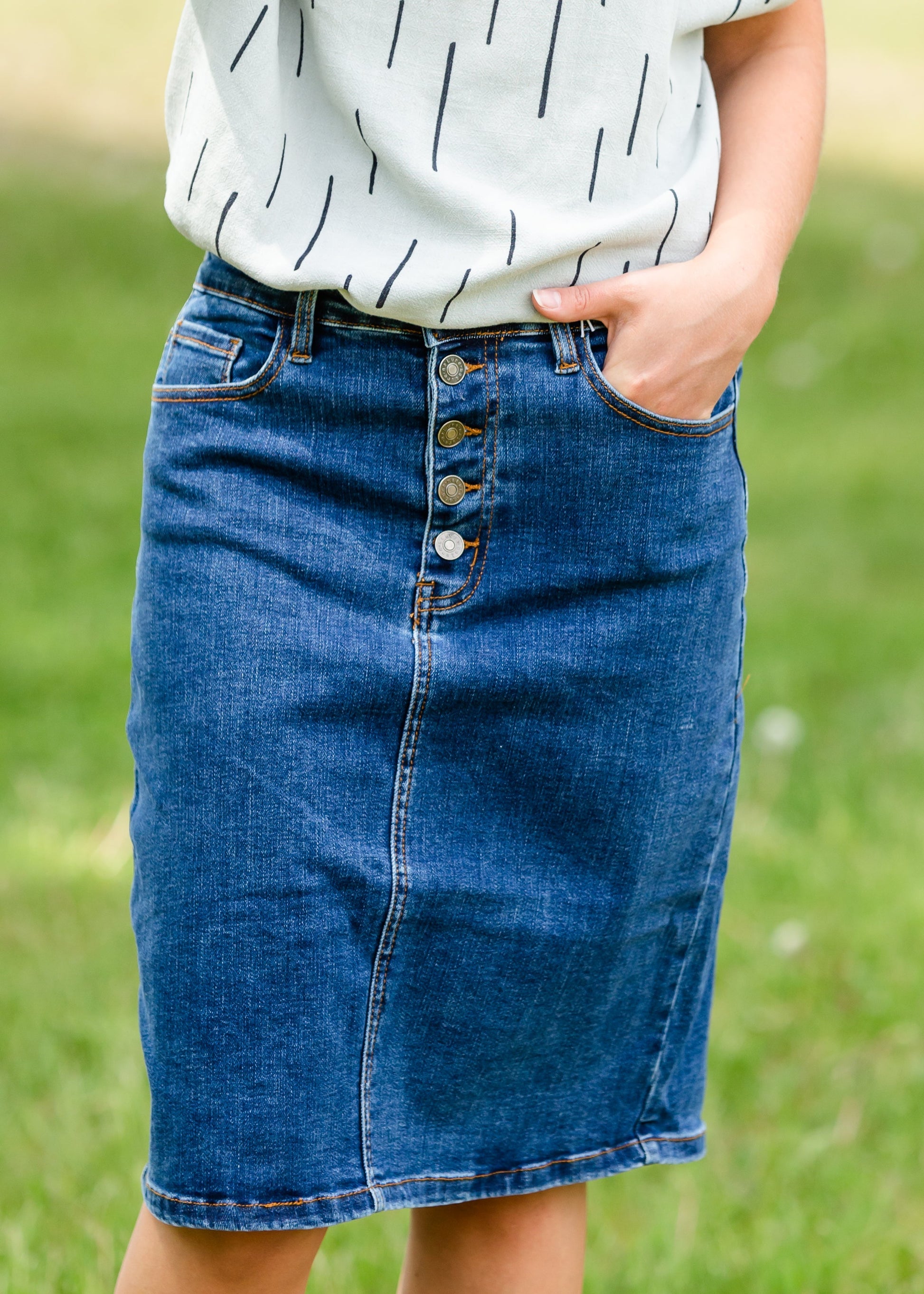 Five Button Medium Wash Jean Skirt Skirts