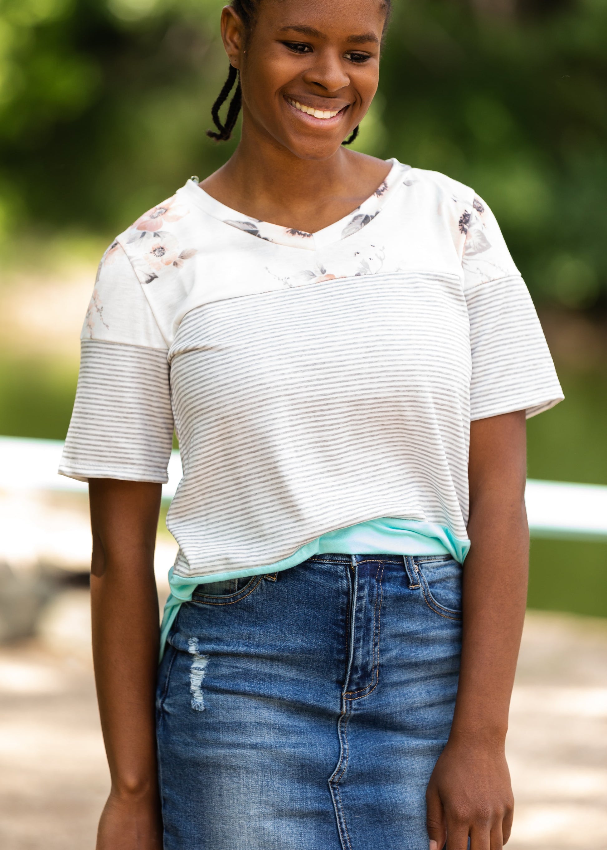 Floral and Striped French Terry Tee Tops