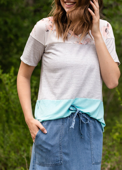 Floral and Striped French Terry Tee Tops