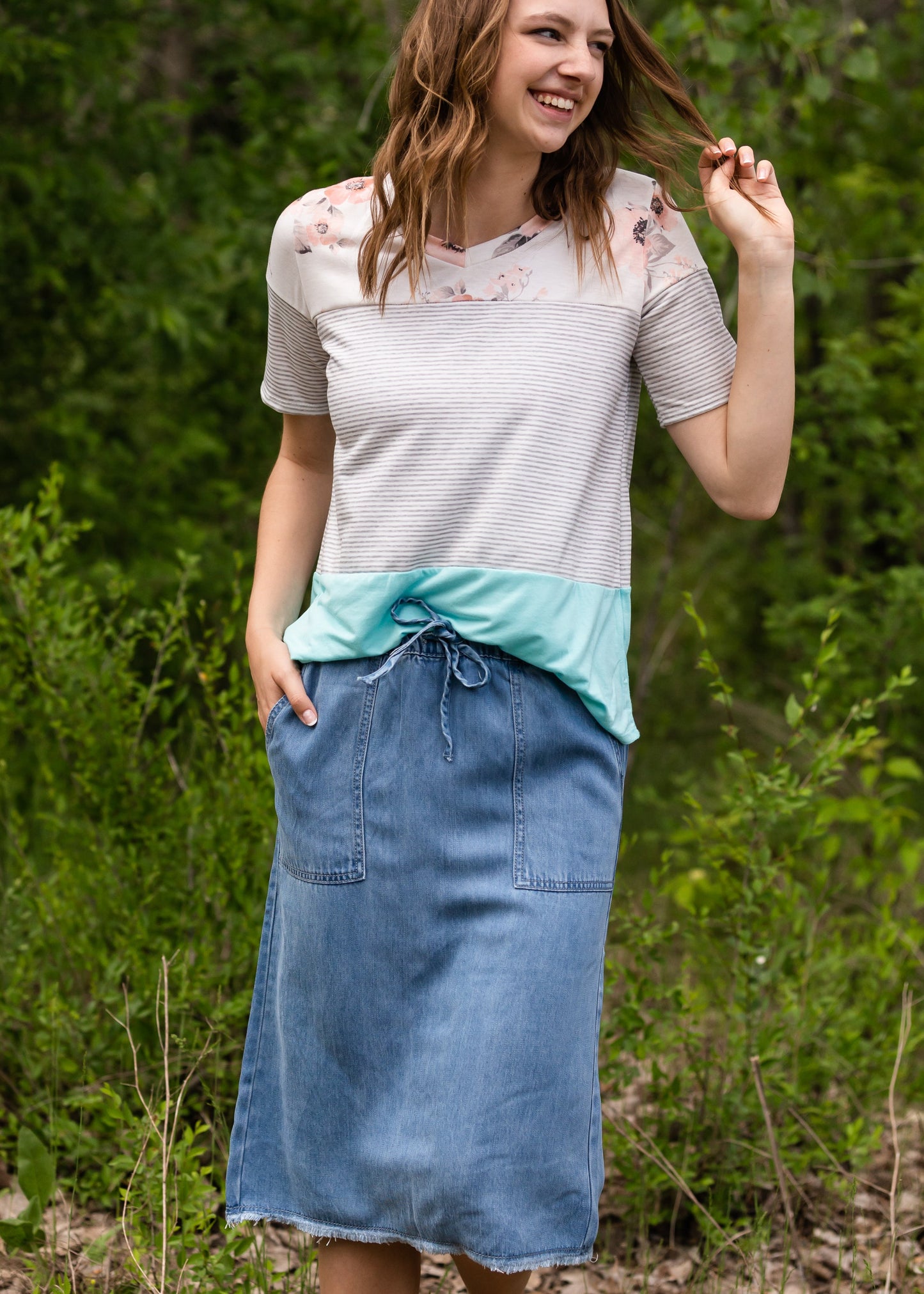 Floral and Striped French Terry Tee Tops