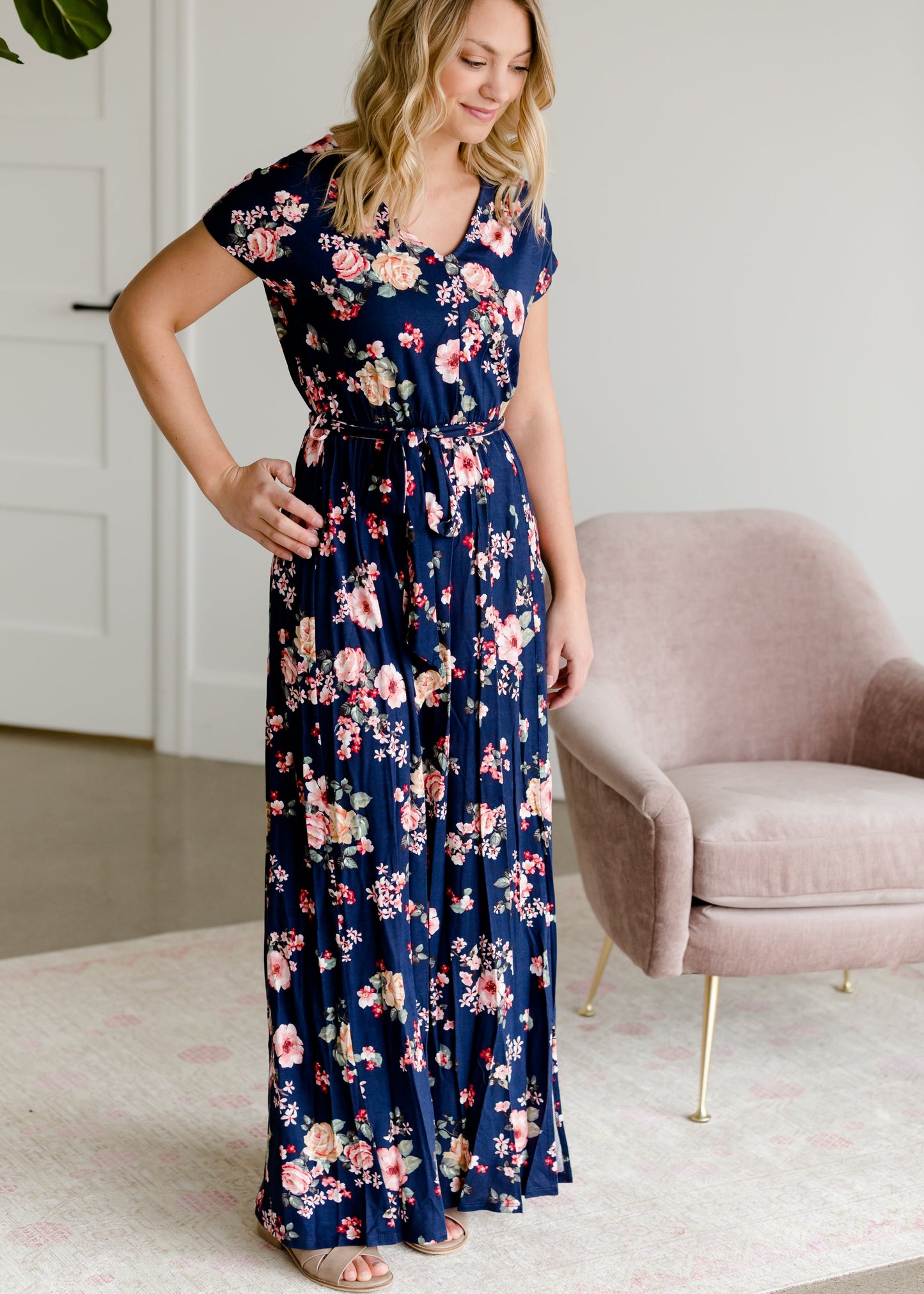 Floral Belted A-Line Maxi Dress Dresses