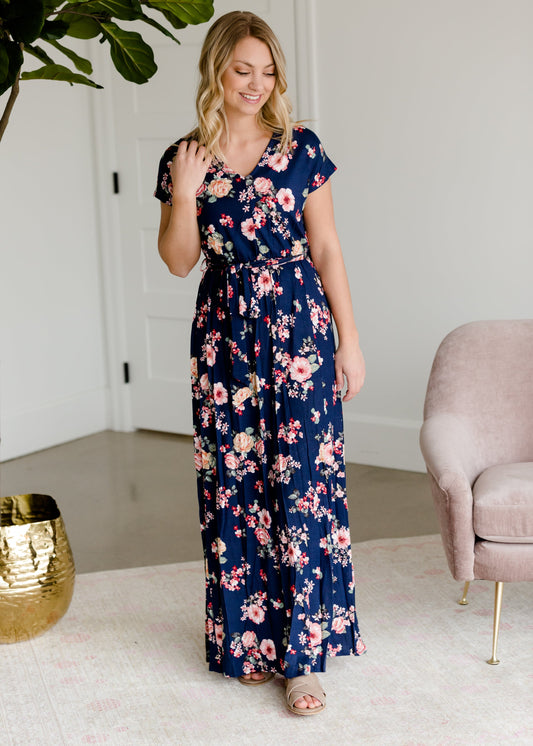 Floral Belted A-Line Maxi Dress Dresses