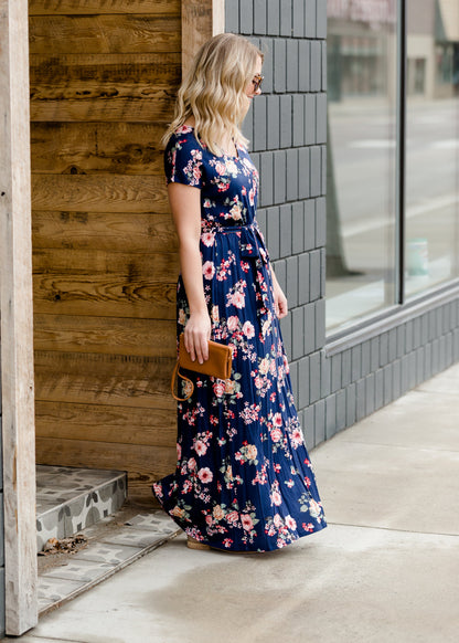 Floral Belted A-Line Maxi Dress Dresses