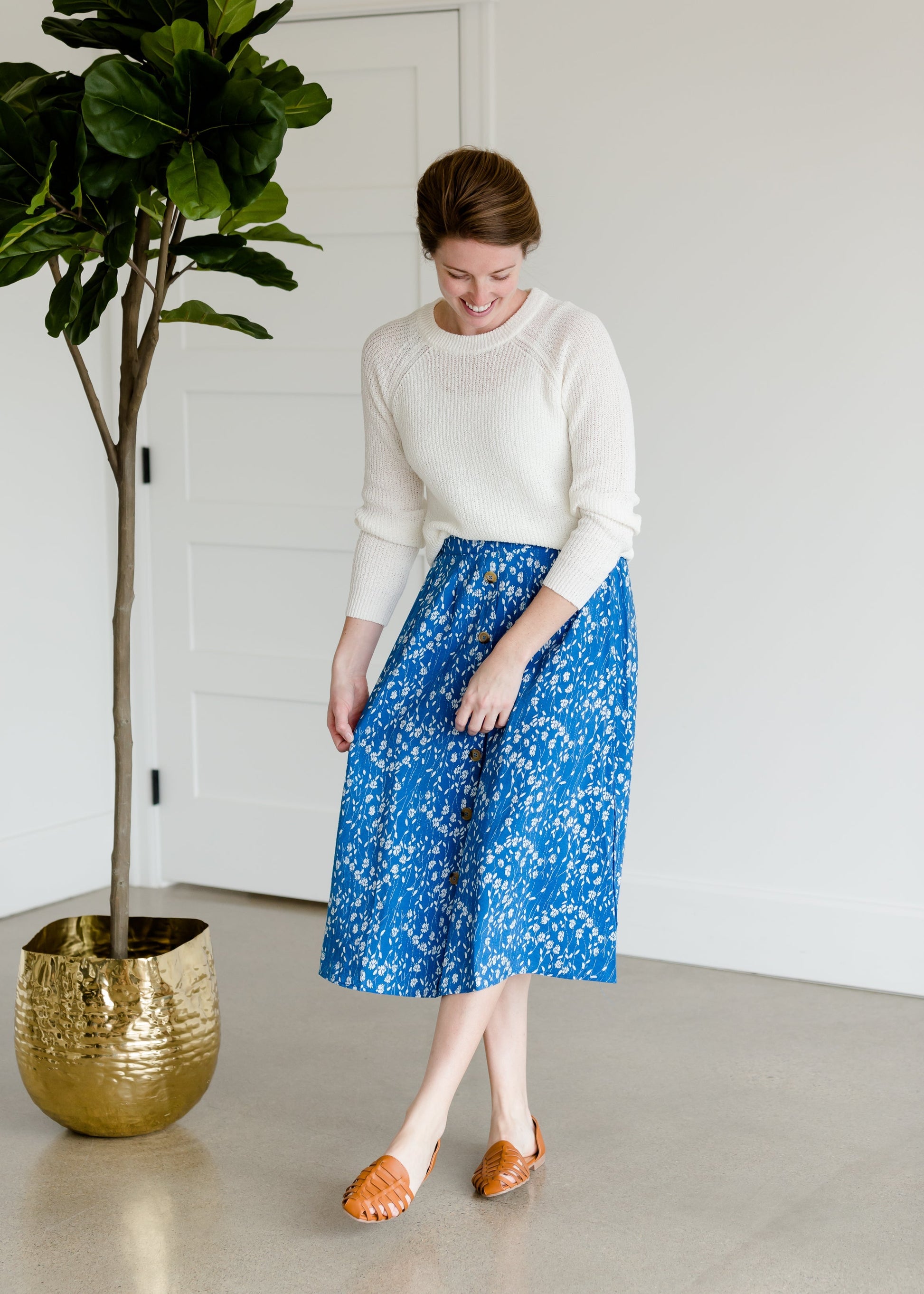 Floral Button Detail Midi Skirt - FINAL SALE Skirts