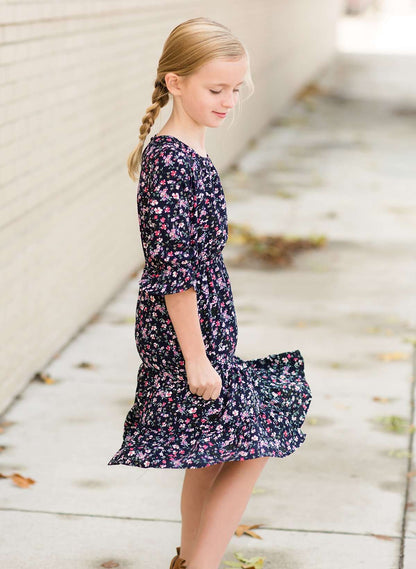 Modest girls and conservative teens navy and floral below the knee midi dress