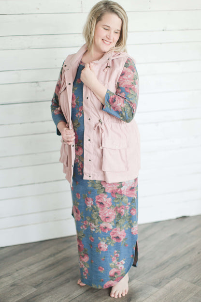 Plus size floral modest maxi dress