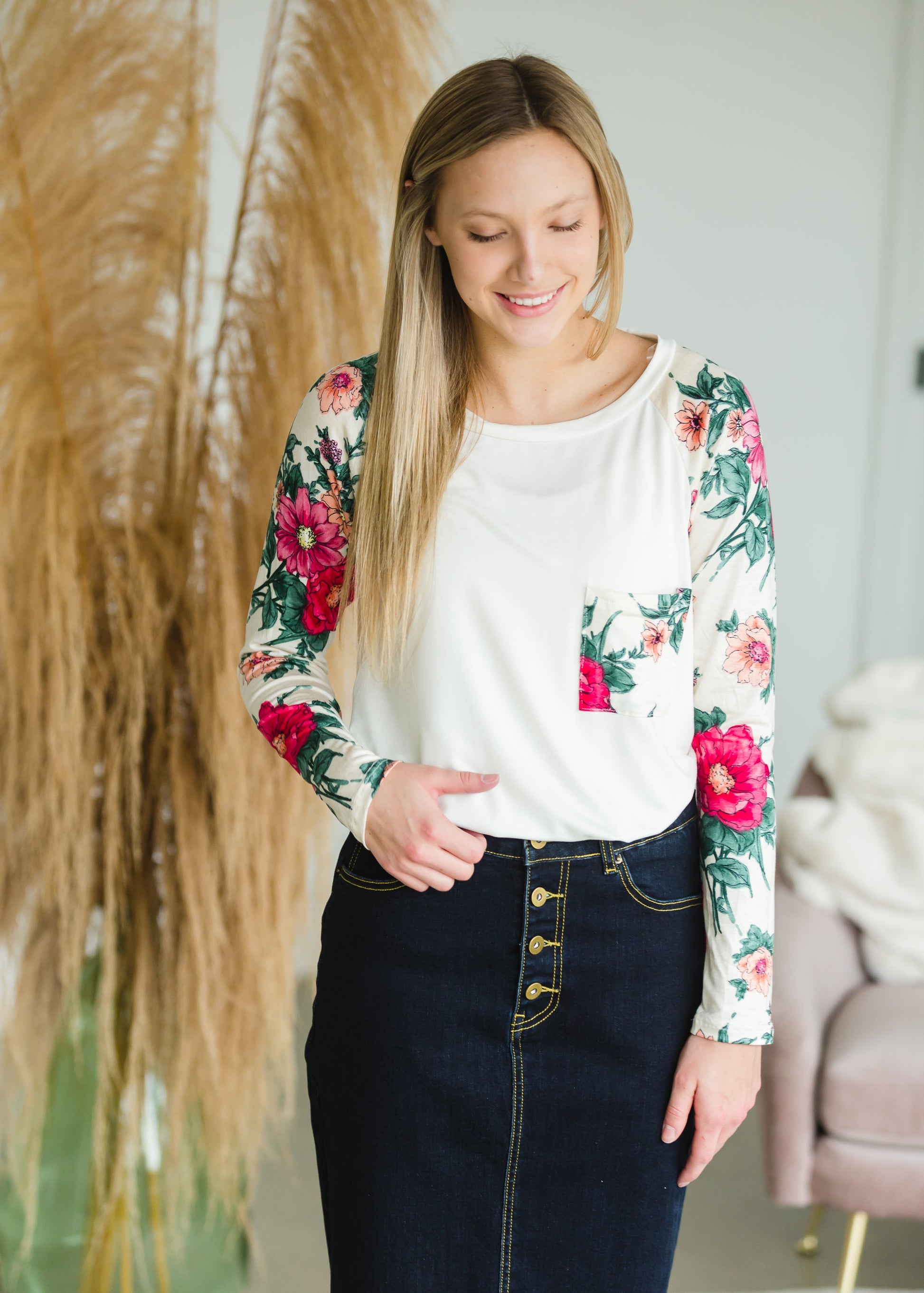 Floral Mixed Pocket Top - FINAL SALE Shirt