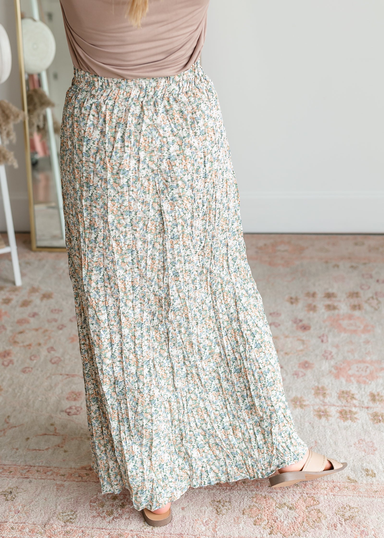 Floral Pleated Maxi Skirt Skirts Mikarose