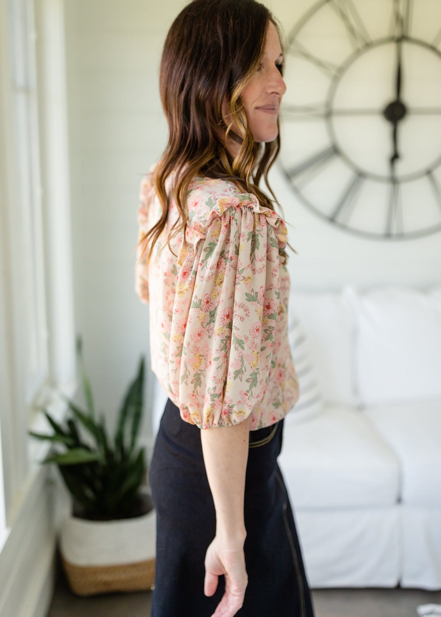 Floral Print Top with Ruffled Sleeves - FINAL SALE Tops