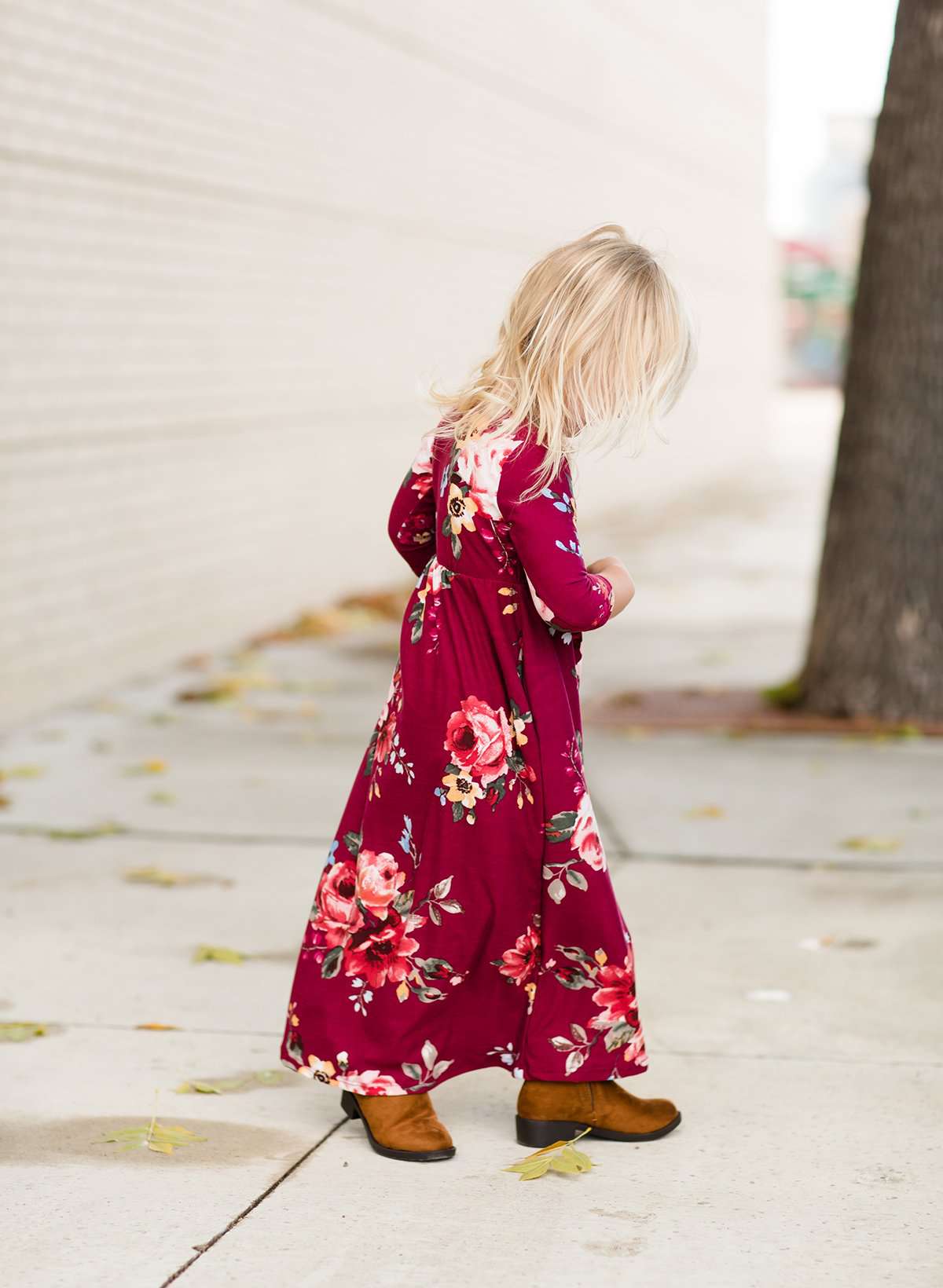 Modest Girls Burgandy and Olive Floral Toddler Maxi Dress