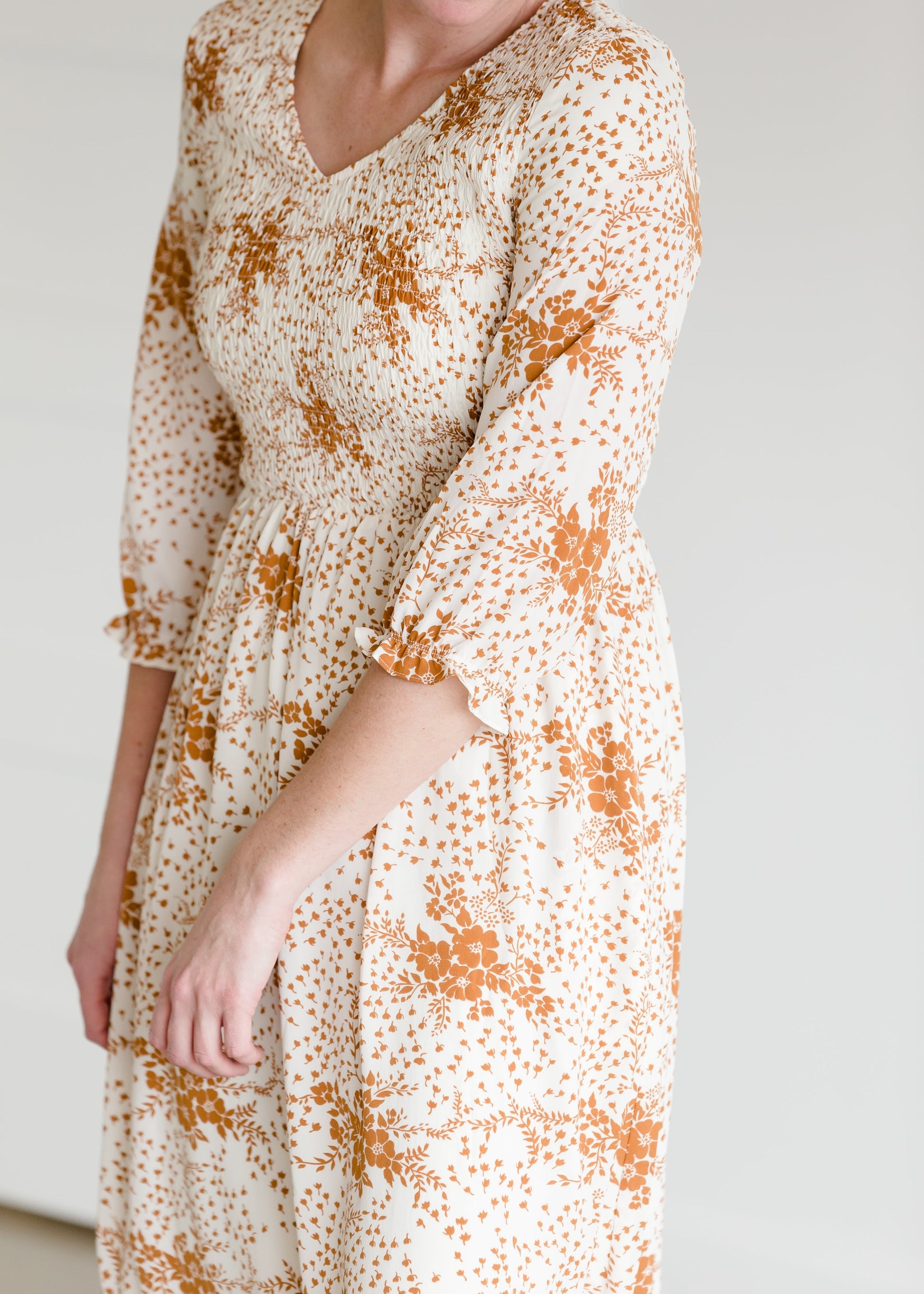 Floral Smocked Midi Dress Dresses