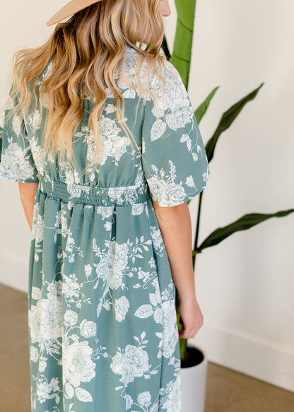 Floral Teal Button Up Maxi Dress Dresses