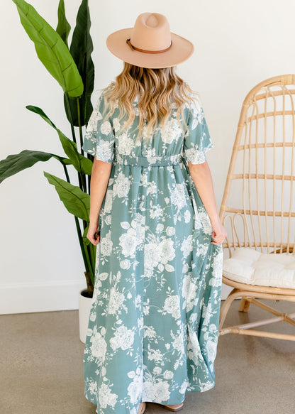 Floral Teal Button Up Maxi Dress Dresses