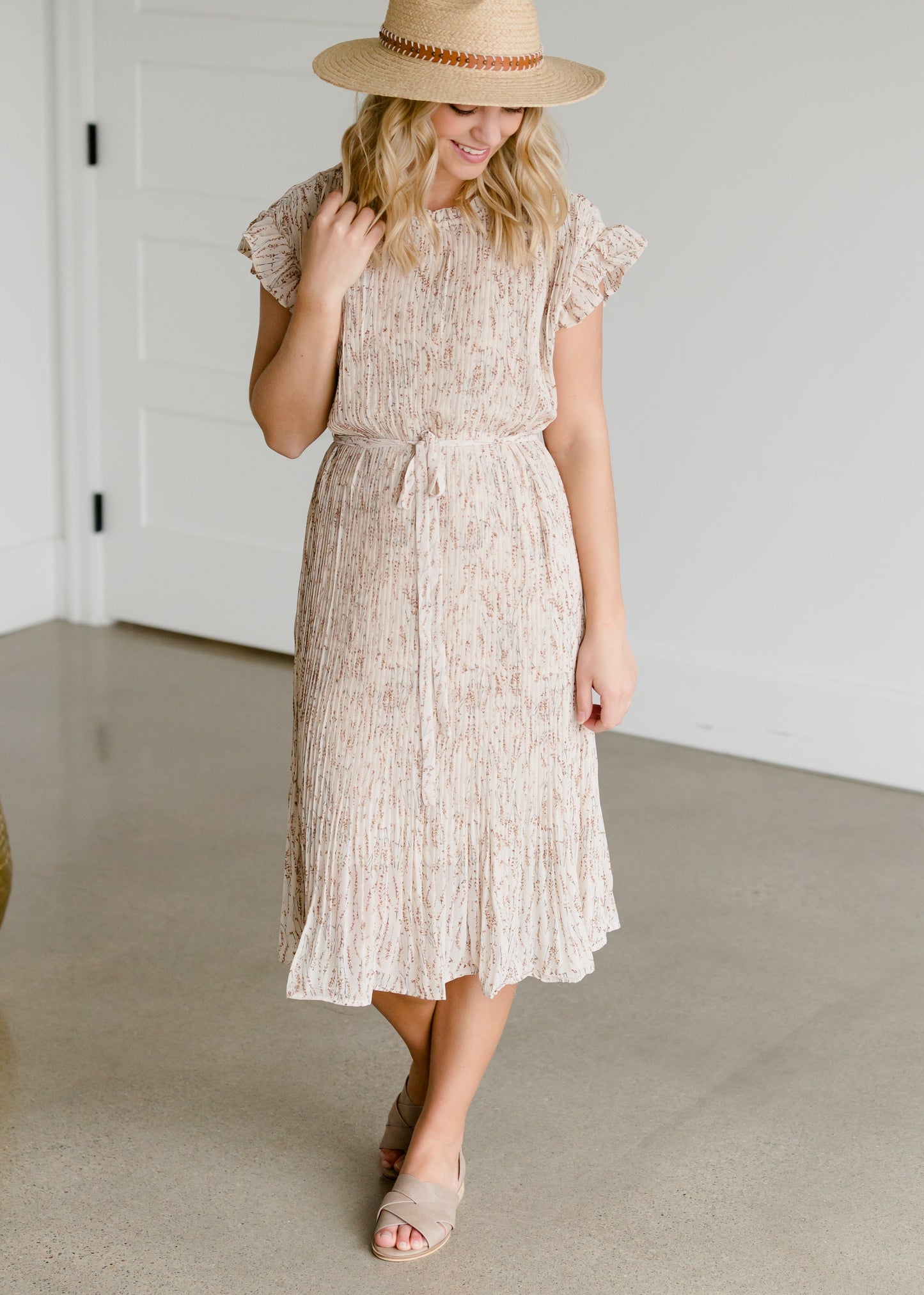 Floral Textured Belted Midi Dress - FINAL SALE Dresses