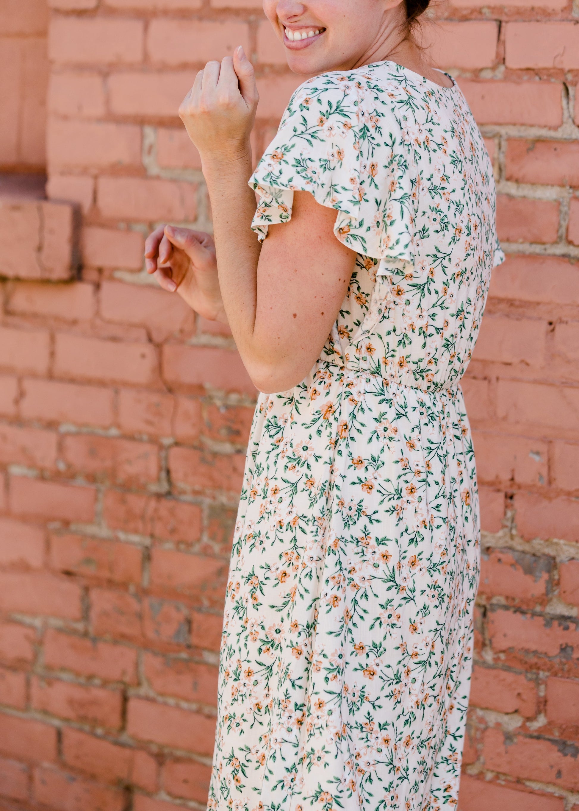 Floral Vines Flutter Sleeve Midi Dress Dresses