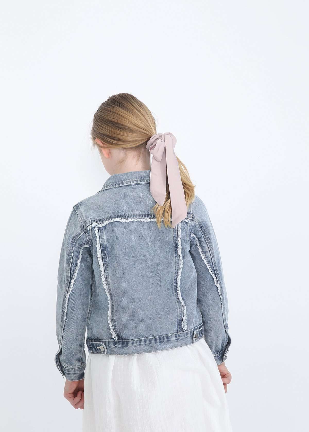 girls modest frayed denim jean jacket