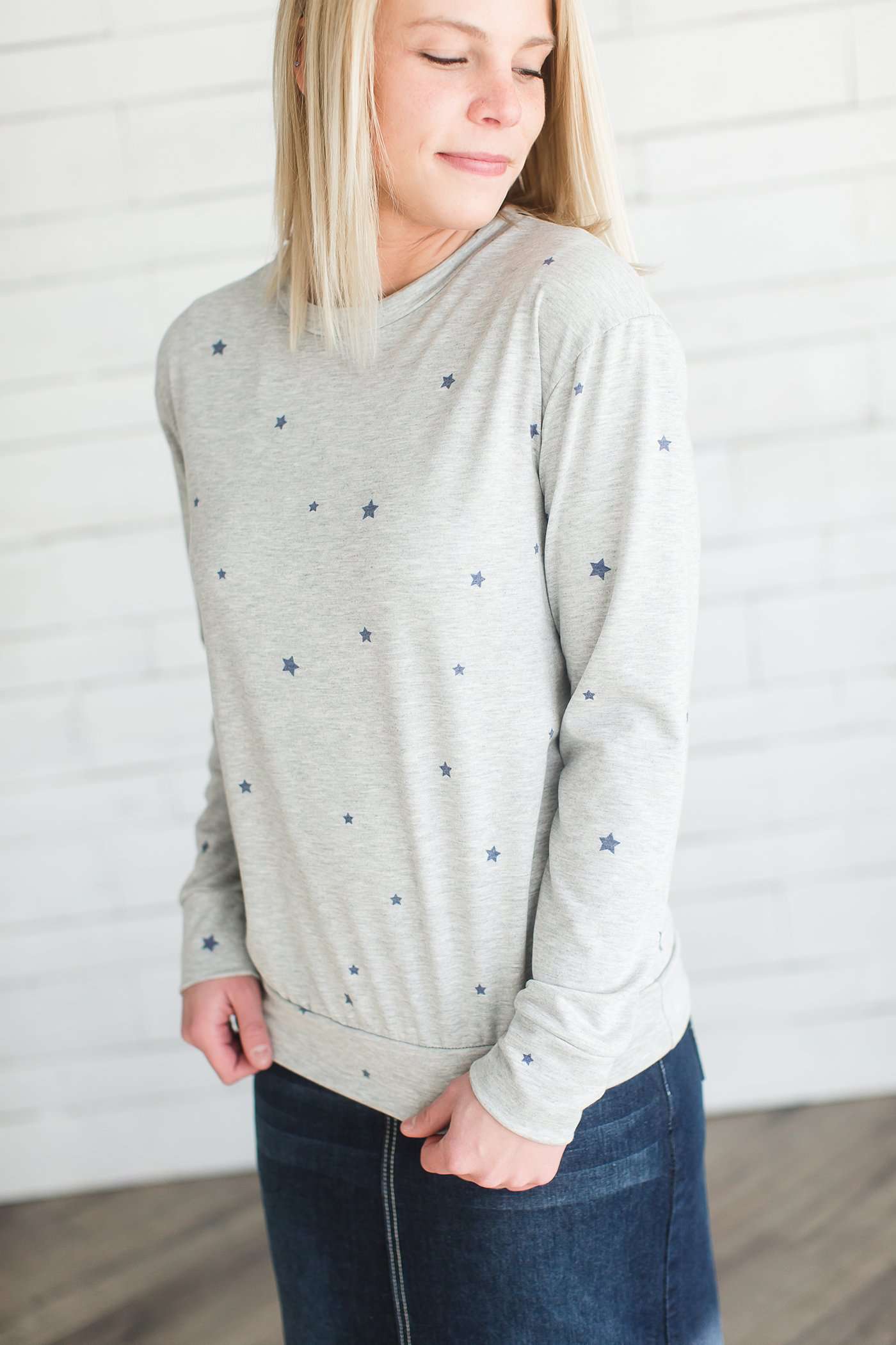 French Terry Star Long Sleeved Tee Tops