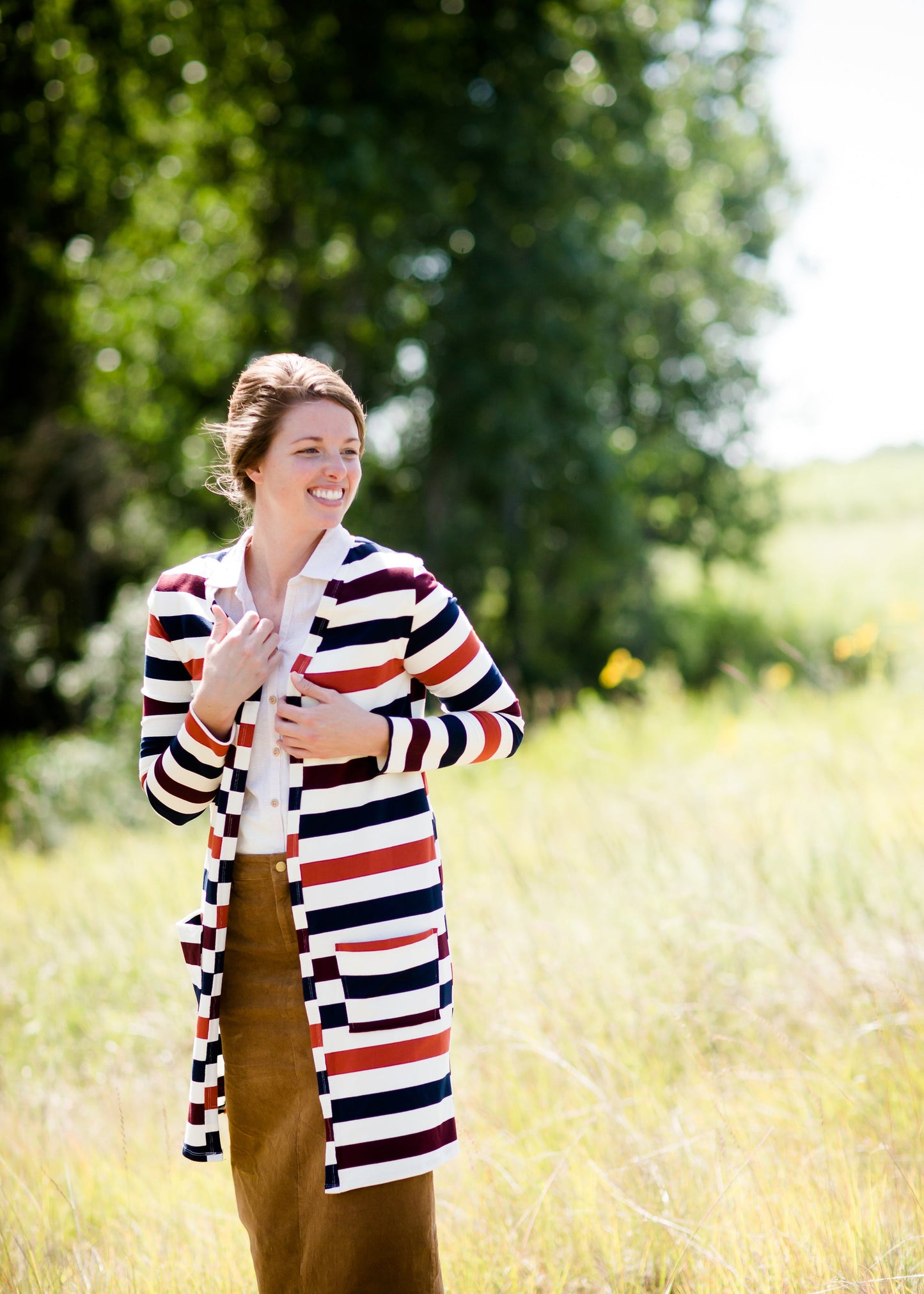 multi color striped long duster cardigan