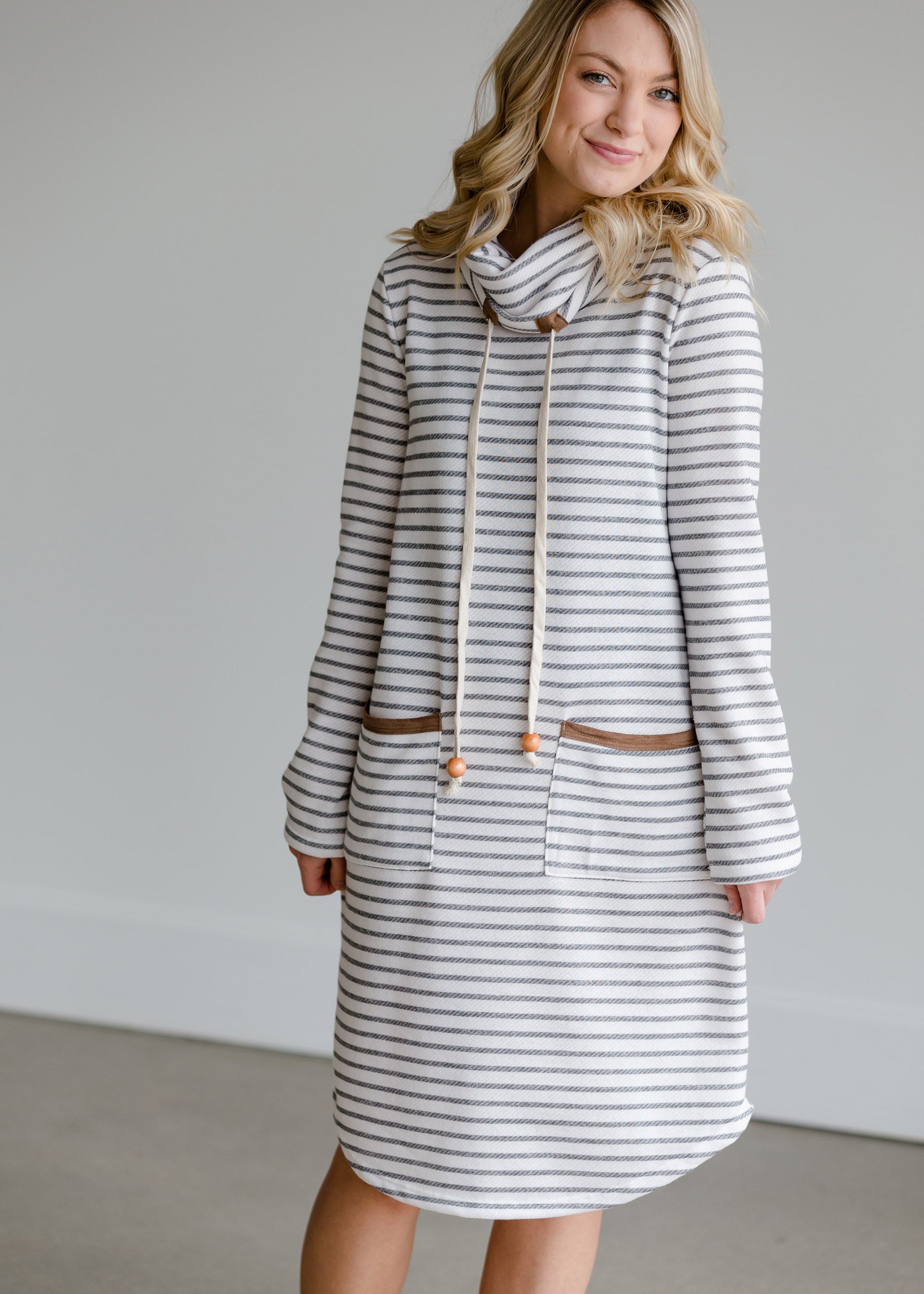 French Terry Striped Midi Dress Dresses