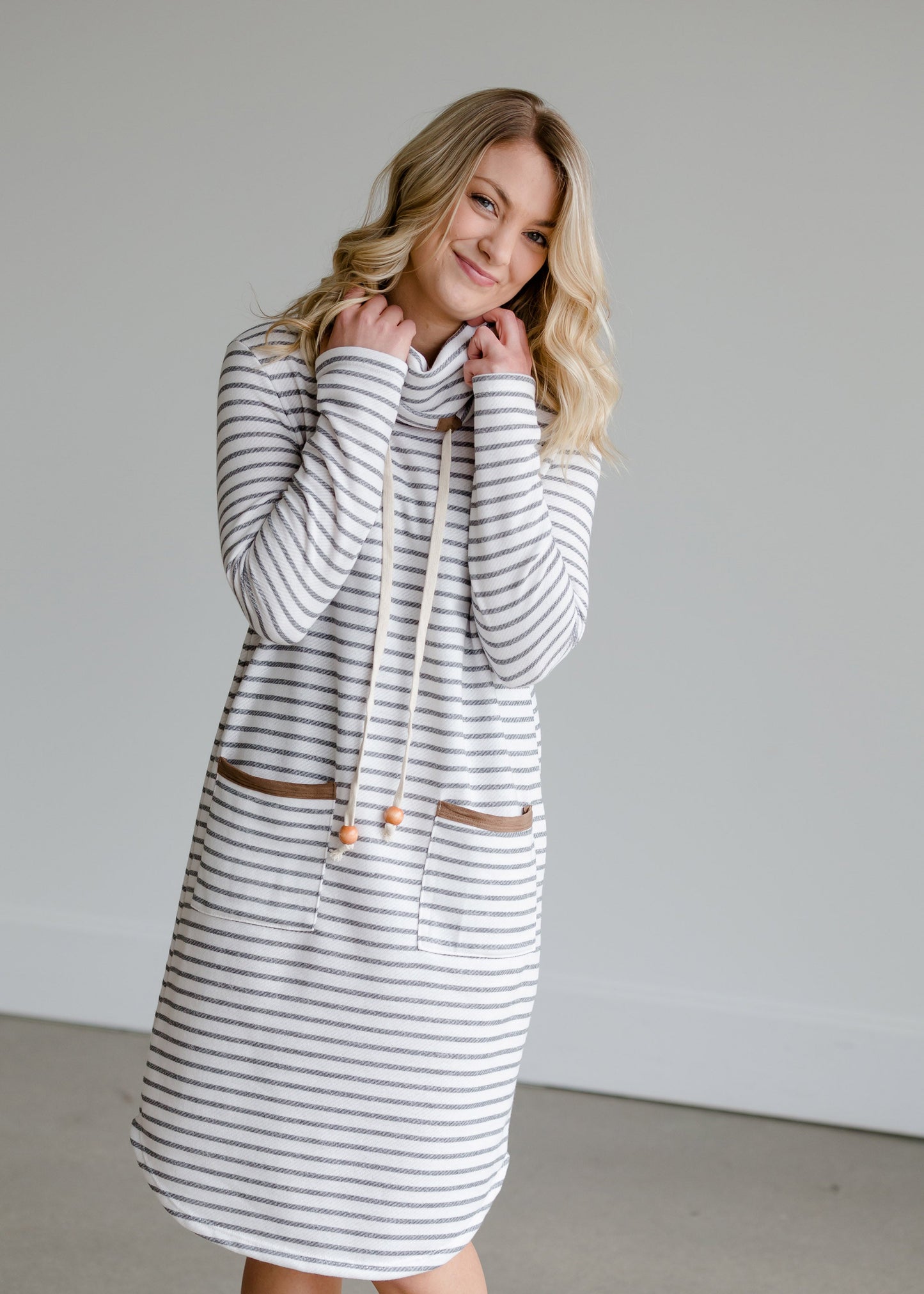 French Terry Striped Midi Dress Dresses