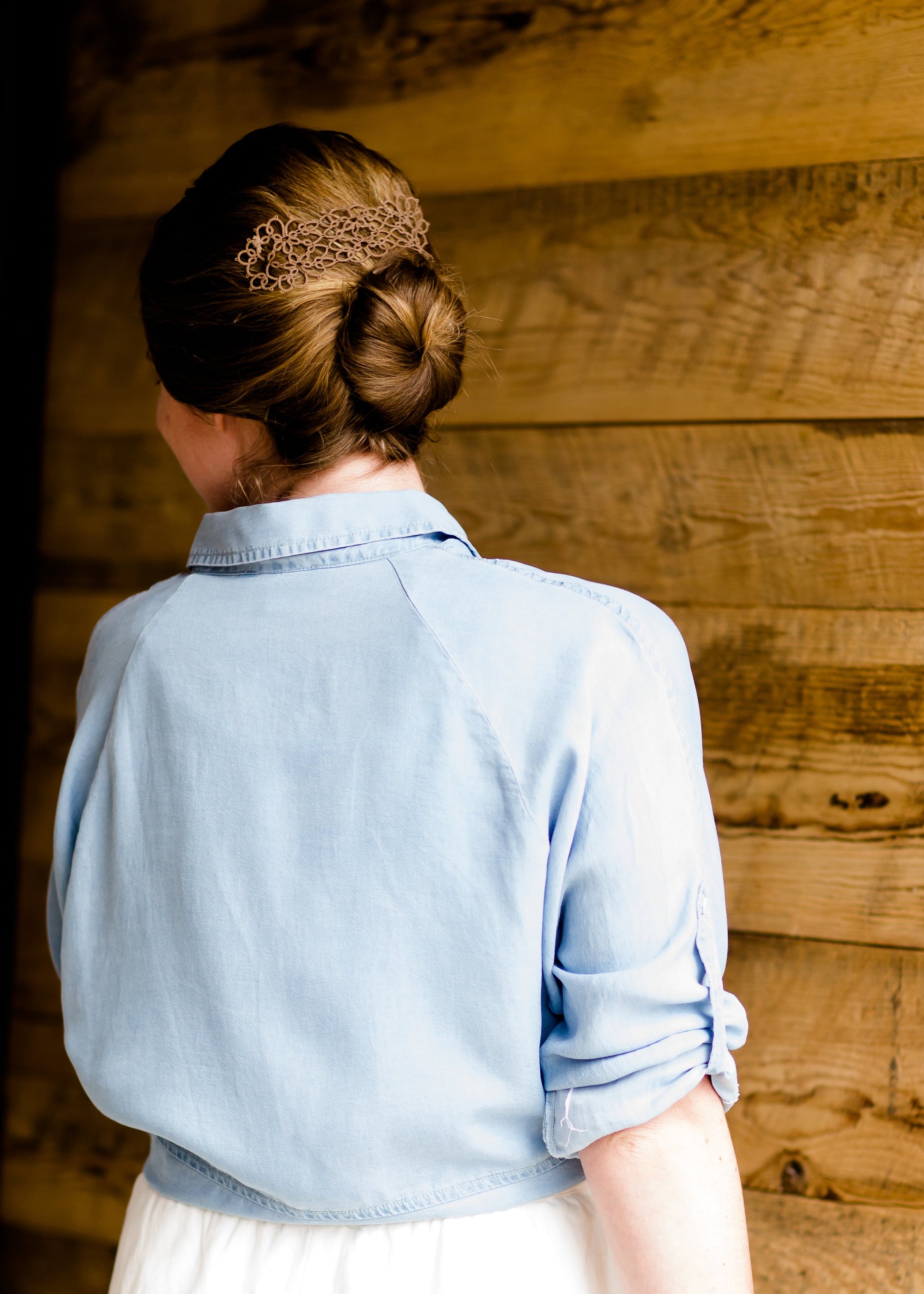 Modest Front Tie Chambray Top 