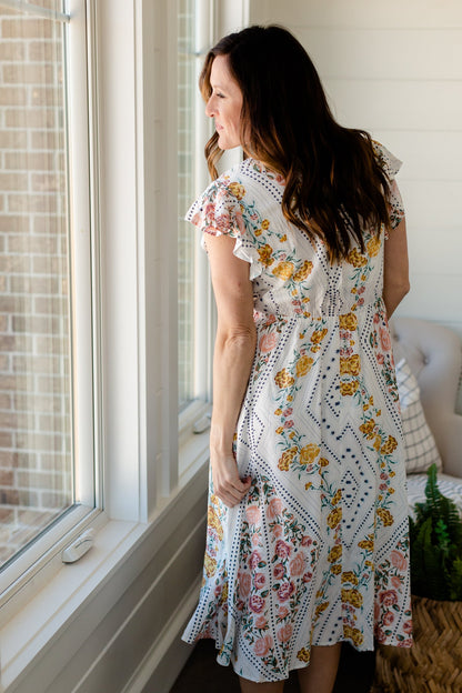 Geometric Ivory Floral Dress Dresses