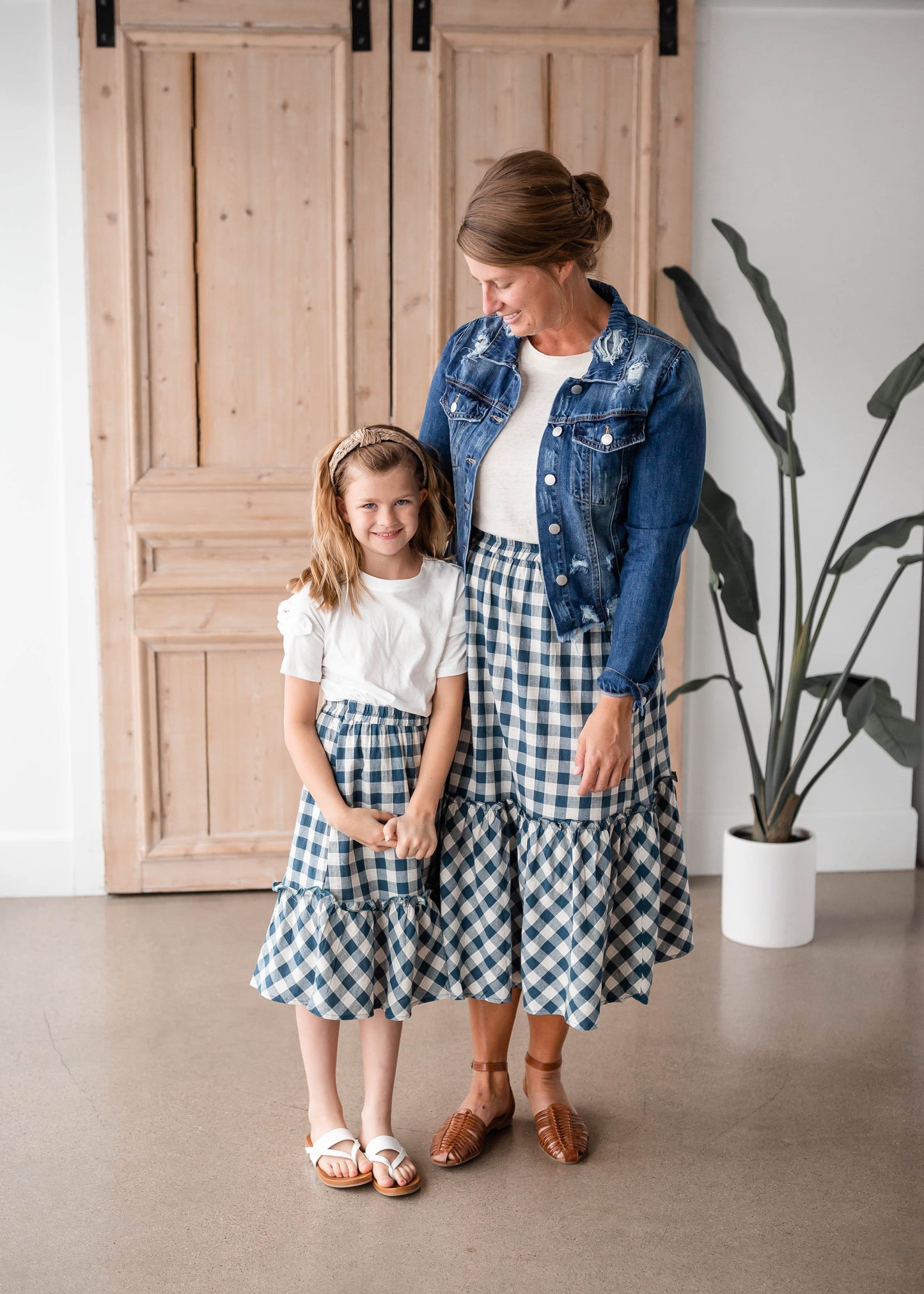 Gingham Navy Blue Midi Skirt Skirts Hayden