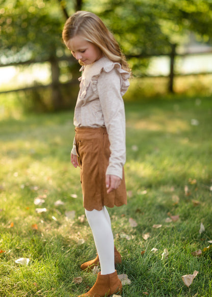 Girls Button Detail Camel Scalloped Midi Skirt Girls Hayden Los Angeles